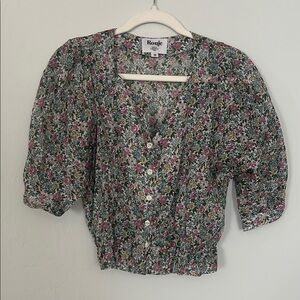 Rouje Black and Blue Puff Sleeve Blouse